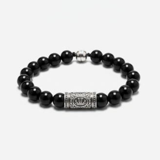 Regal King Signature Black Onyx Bead & 925 Sterling Silver Bracelet