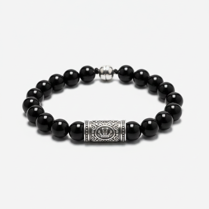 Regal King Signature Black Onyx Bead & 925 Sterling Silver Bracelet