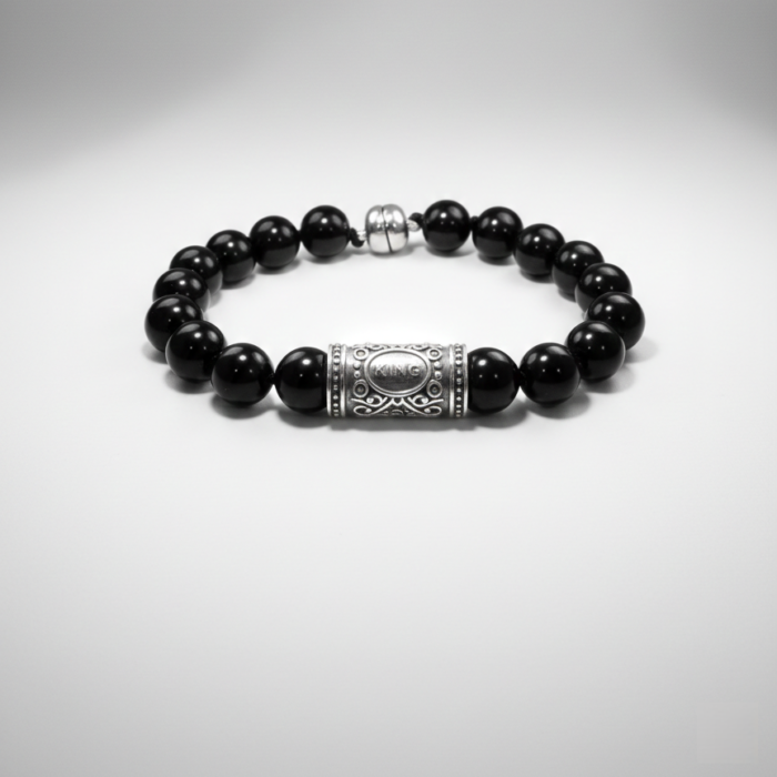 Regal King Signature Black Onyx Bead & 925 Sterling Silver Bracelet