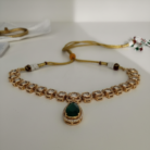 Emerald & Polki Style Gold-Toned Choker Necklace - Front Shot