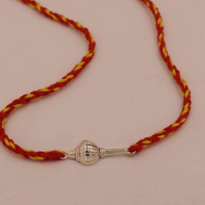 Divine Gada Rakhi (Sterling Silver 925) in Auspicious Kalawa Thread