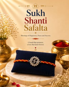 Divine Swastika Rakhi (Sterling Silver 925) in Sacred Thread