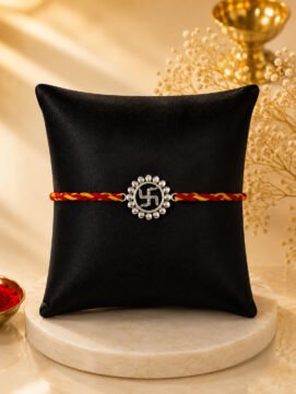 Divine Swastika Rakhi (Sterling Silver 925) in Sacred Thread