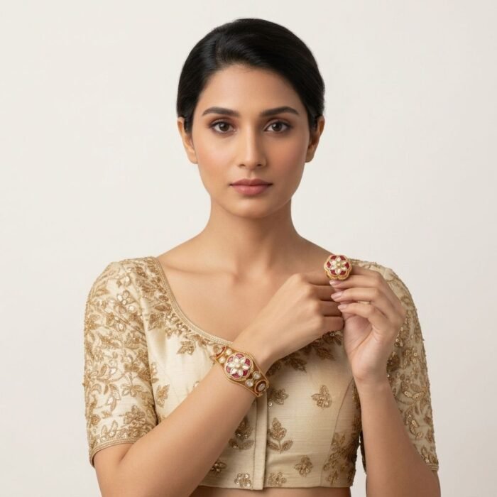 Gold And Red Regal Kundan Tourmaline Floral Bangle Gold And Red Regal Kundan Tourmaline Floral Bangle