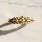 Gold Exquisite Kundan Floral And Mint Enamel Bangle With Ruby Accents